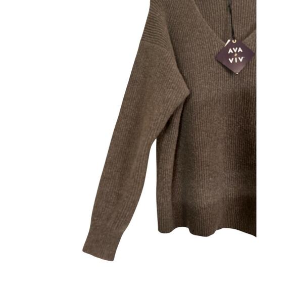 Ava & Viv Women V-Neck Soft Cozy Ribbed Knit Pullover Sweater Size 1X Brown NWT - Picture 3 of 8